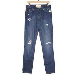 NEW GAP Real Straight Plaid‎ Distressed Jeans 29T Tall NWT